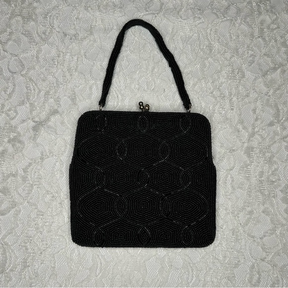 Dellil Handbags - Dellil Vintage 60's Hand Made Black Beaded Evening Handbag Glamcore Quiet Luxury